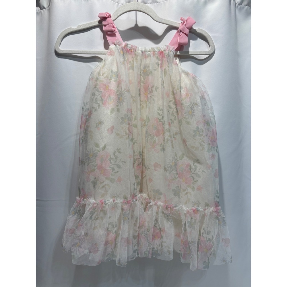 Disney Minnie Mouse Floral Tulle‎ Dress Kids 5T Pink Cream Bow Ruffle New